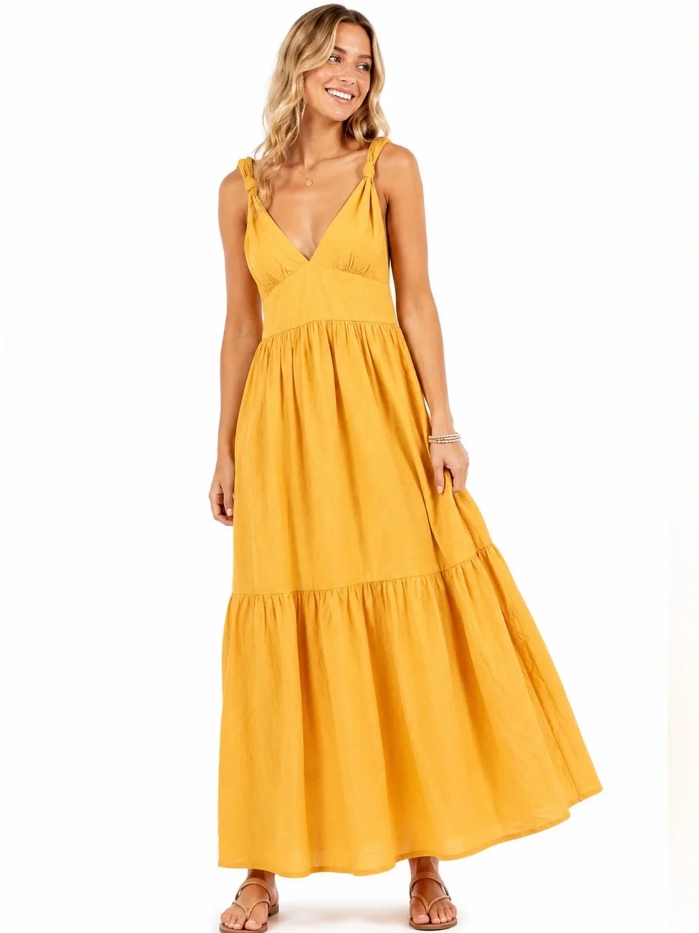 NWT Abercrombie & Fitch Cotton Tiered Smocked Maxi Dress Golden Yellow Size XL